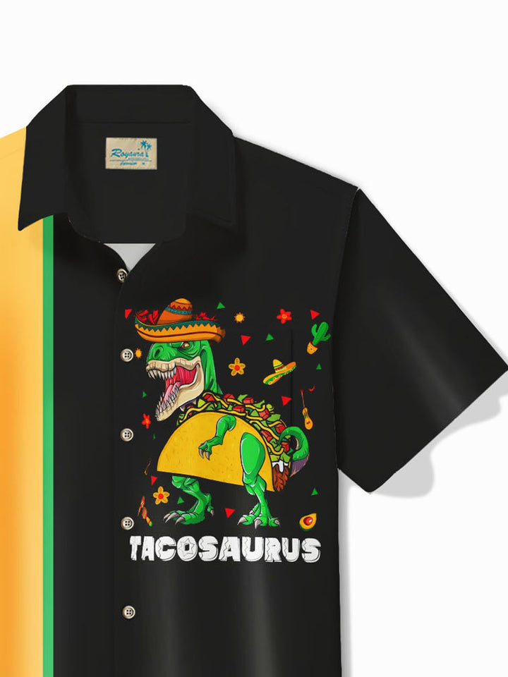 Camisa de manga corta con bolsillo y botones para hombre con estampado de dinosaurio mexicano Cinco de Mayo de Alohadaddy