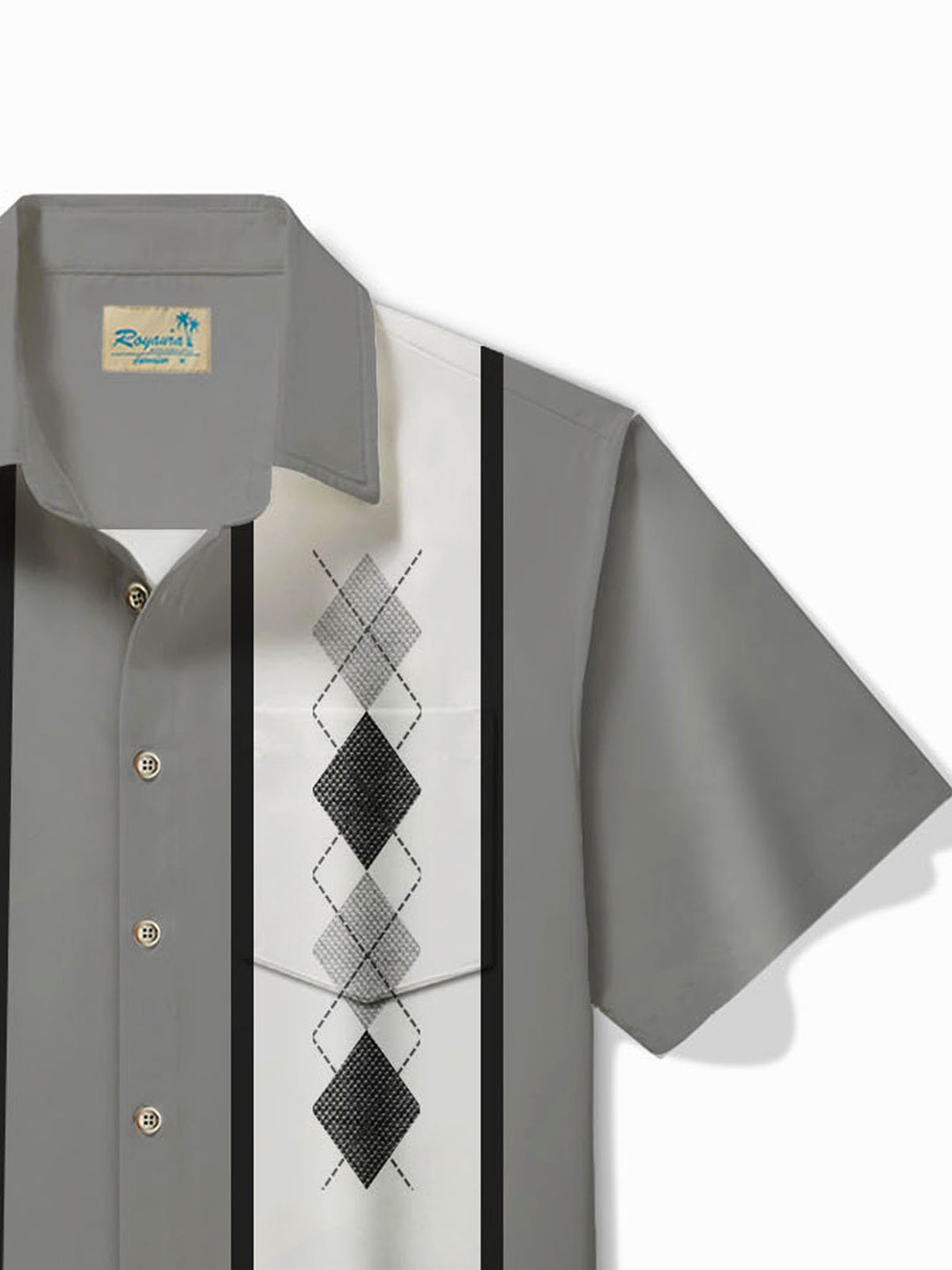 Camisa de manga corta con bolsillo abotonado y estampado geométrico de rayas estilo retro de bolos de Alohadaddy para hombre