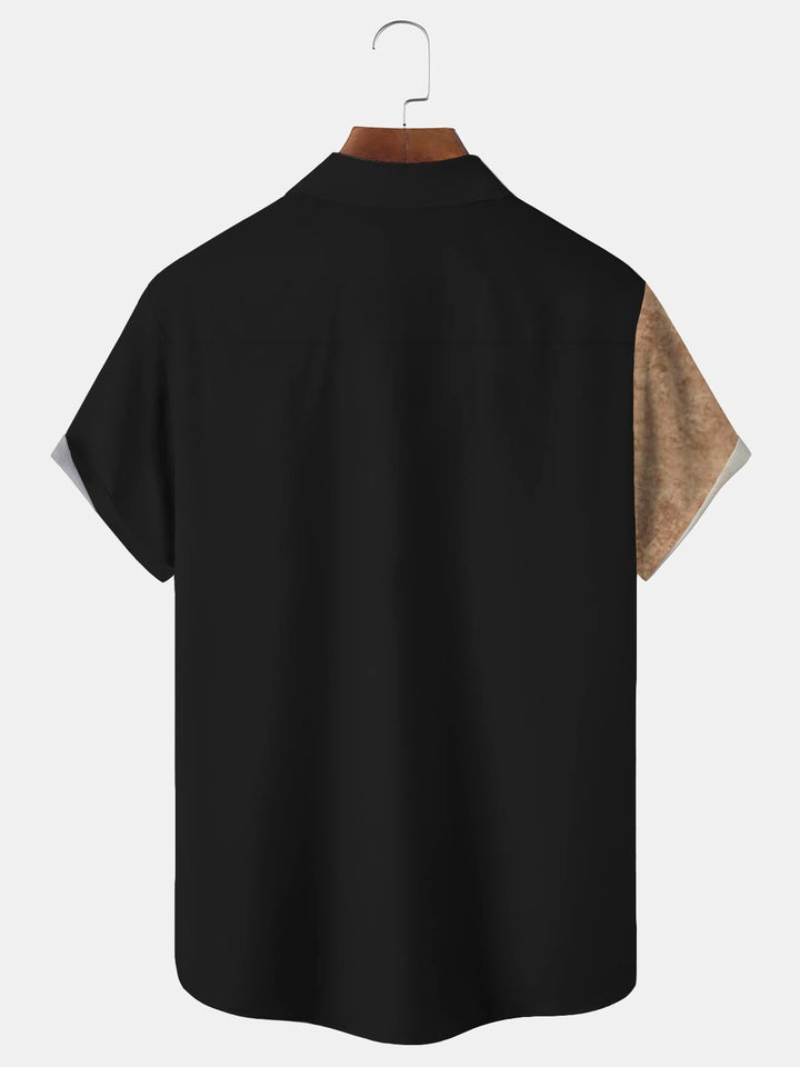 Camisa de manga corta con bolsillo abotonado y estampado 3D de rayas y letras retro de Alohadaddy para hombre, talla grande y alta