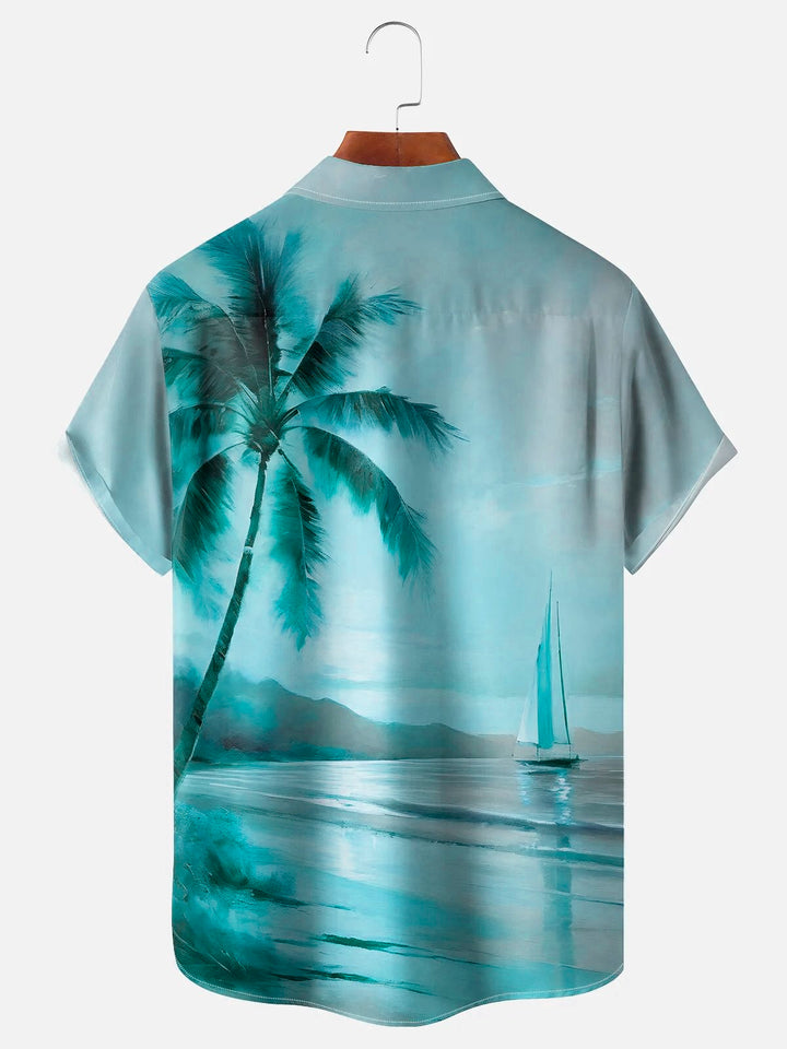 Chemise à manches courtes et poches boutonnées pour homme avec imprimé numérique 3D de cocotiers hawaïens Alohadaddy, grandes et grandes tailles