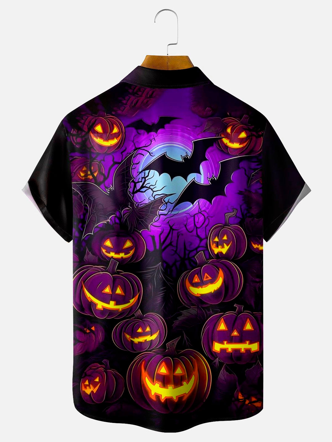 Chemise à manches courtes et poches à boutons pour homme avec impression numérique 3D de citrouille d&
