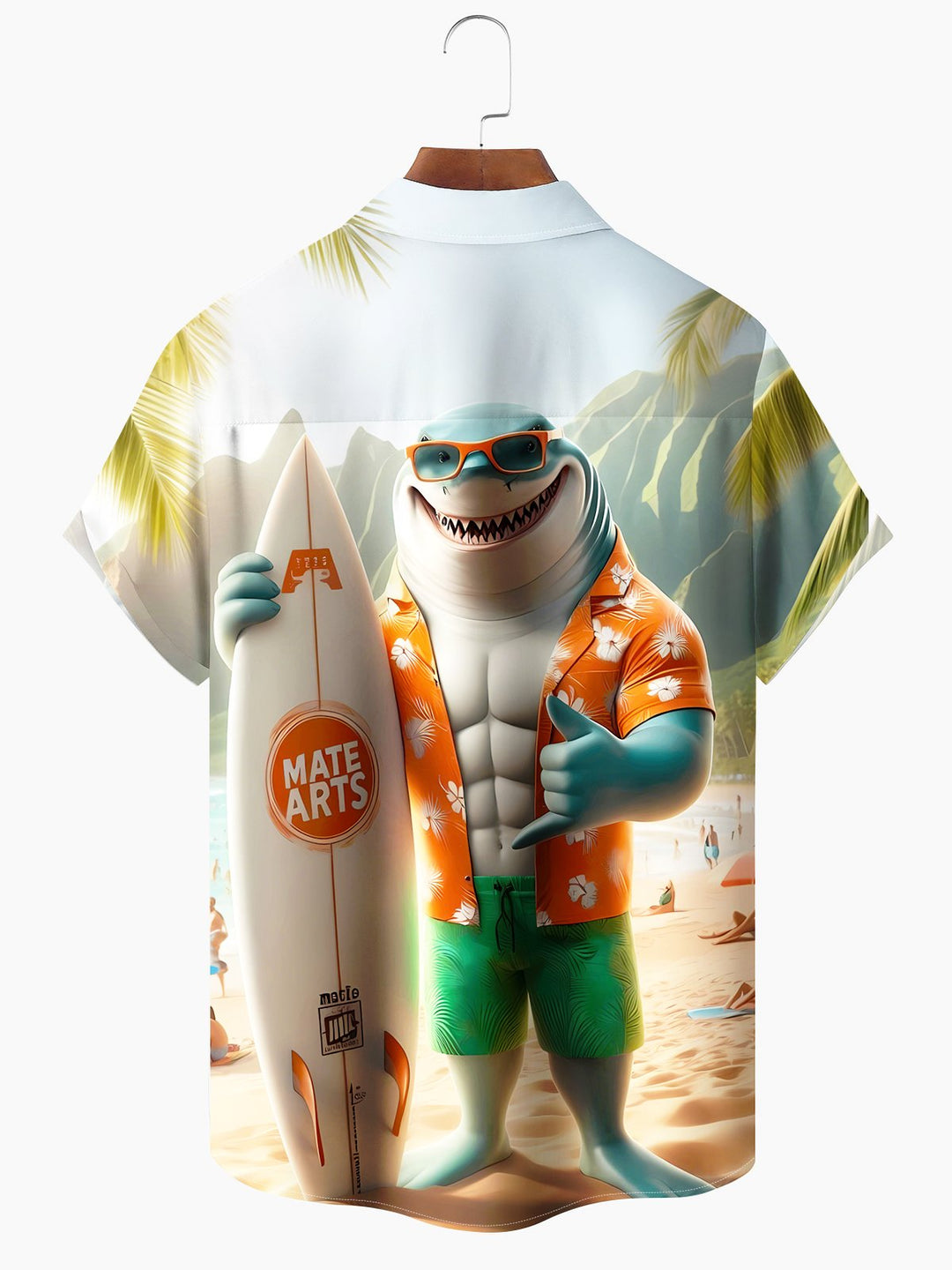 Alohadaddy Hawaii Vacation Shark Print Art Pocket Button Short Sleeve Stretch Plus Size Men&