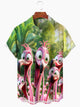 Alohadaddy Hawaii Resort Style Graffiti Flamingo Print Art Buttons Stretch Large Size Men's Shirt