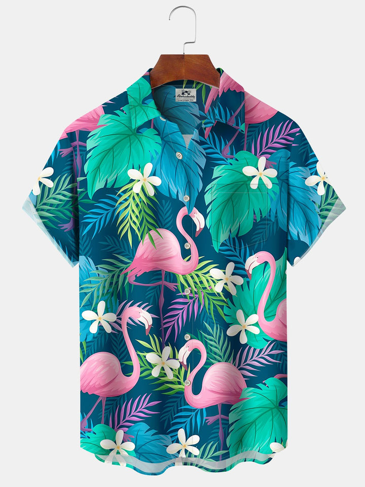 Alohadaddy Hawaii  Plant Flamingo Print Art Buttons Elastic Large Size Men&
