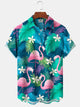Alohadaddy Hawaii  Plant Flamingo Print Art Buttons Elastic Large Size Men's Shirt