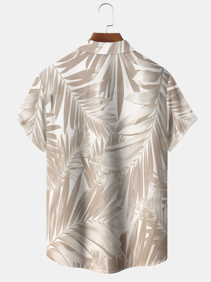 Alohadaddy Hawaii Resort Style Plants Leaves Print Art Pocket Buttons Plus Size Stretch Shirt