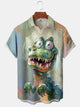 Alohadaddy Casual Crocodile Ink Painting Art Button Cardigan Pocket Elastic Large Size Long Short Sleeve Shirt