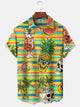 Alohadaddy Hawaiian Casual Pineapple Skull Stripes Print Art Buttons Cardigan Pockets Stretch Polyester Long Oversized Short Sleeve Shirt