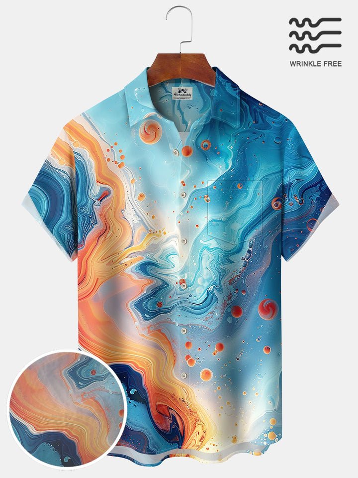 Alohadaddy Casual Daily Vacation Abstract Art Print Art Button Cardigan Pocket Breathable Soft Long Large Size Short Sleeve Shirt