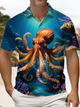 Alohadaddy Casual Daily Hawaii Ocean Octopus Print Art Stretch Large Size Button Short Sleeve POLO Shirt