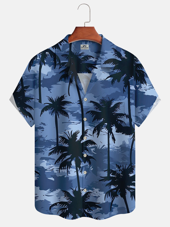 Alohadaddy Hawaiian Vacation Palm Trees Print Art Button Cardigan Pockets Polyester Stretch Large Size Long Short Sleeve Shirt
