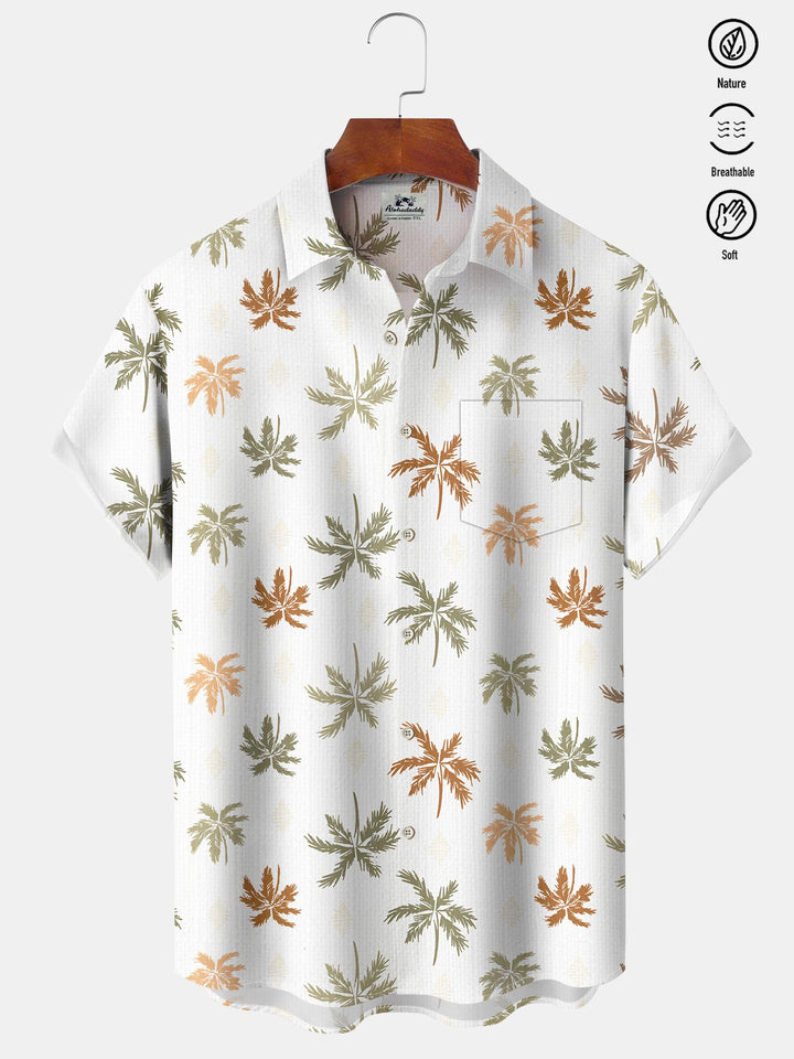 Alohadaddy Casual Collection Moisture-wicking Palm tree Print Chest Pocket Stretch Oversized Hawaiian Short Sleeve Shirt