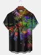 Alohadaddy Hawaiian Abstract Tropical Leaves Art Print Chest Pocket Stretch Short Sleeve Shirt