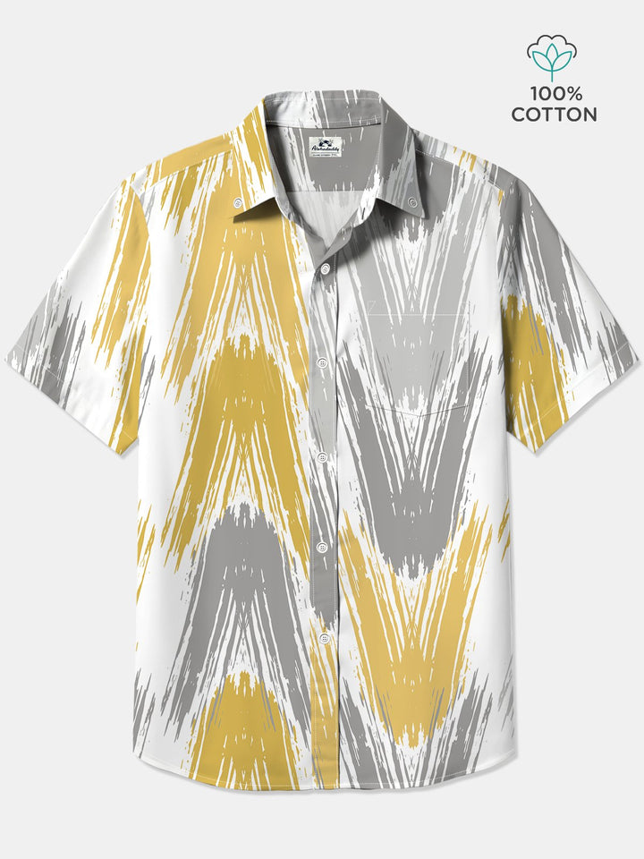 Alohadaddy® Cotton Geometric Art Print Chest Pocket Cardigan Oversized Long Hawaiian Short Sleeve Shirt