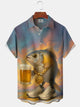 Alohadaddy® Casual Vintage Fish Beer Art Print Chest Pocket Moisture Wicking Large Size Hawaiian Shirt