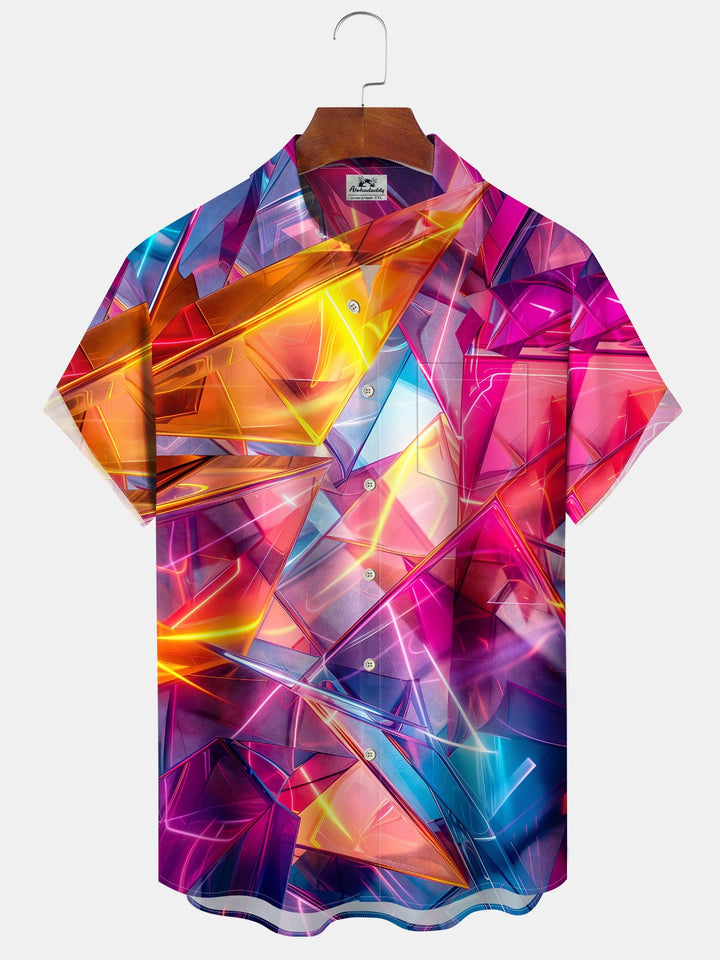 Alohadaddy® Retro Triangle Geometric Art Print Chest Pocket Moisture Wicking Large Size Long Men&