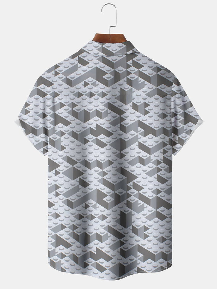 Alohadaddy® Casual Geometric Lego Print Art Pockets Large Size Stretch Men&