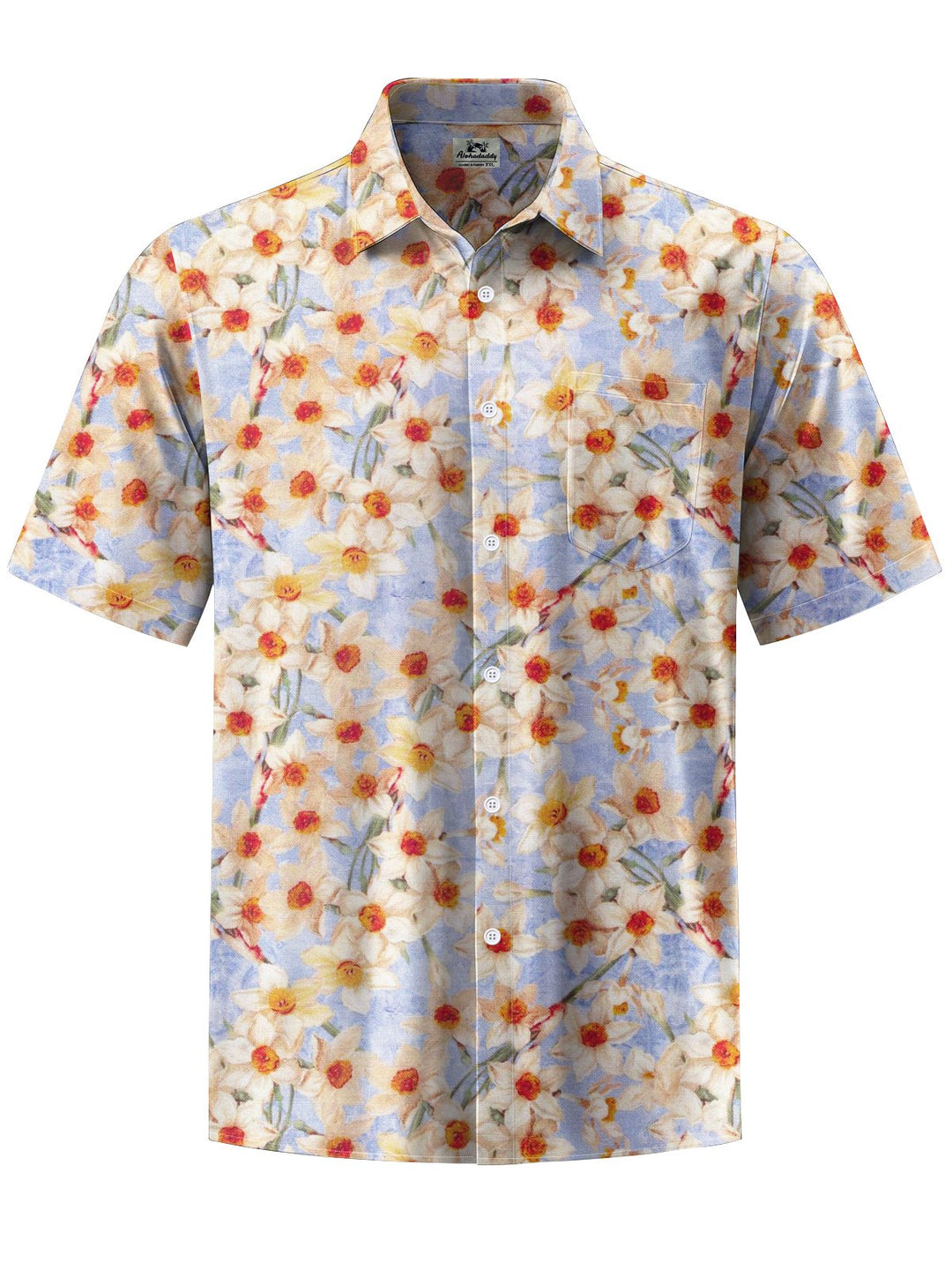 Alohadaddy® Hawaiian Flowers Art Print Chest Pocket Mens Short Sleeve Shirt Big &amp; Tall