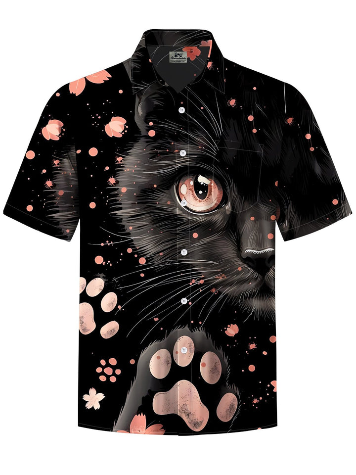 Alohadaddy® Casual Cat Print Art Chest Pocket Men&