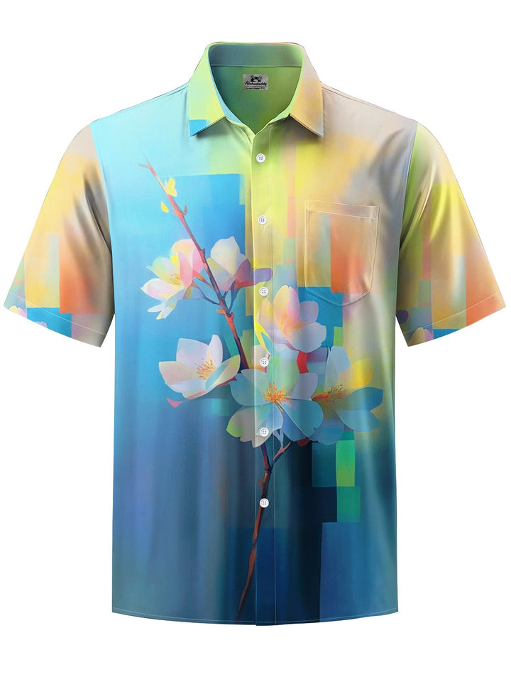 Alohadaddy® Vintage Flowers Art Print Chest Pocket Moisture Wicking Men&