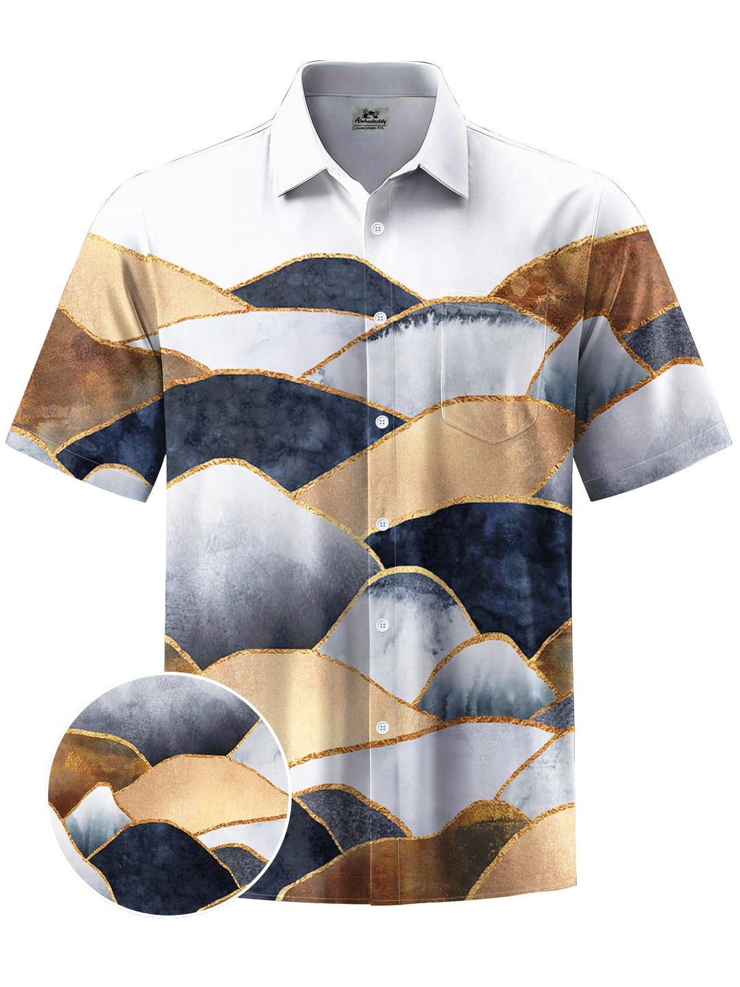 Alohadaddy® Casual Geometric Art Print Chest Pocket Mens Short Sleeve Shirt Big &amp; Tall