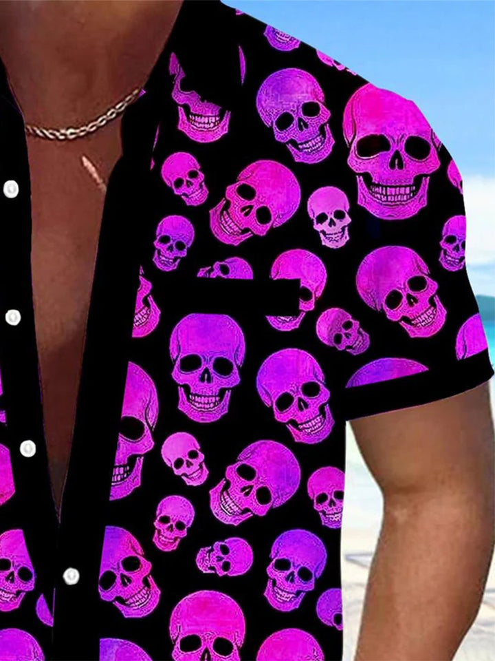Alohadaddy® Casual Skull Art Print Mens Short Sleeve Shirt Big &amp; Tall