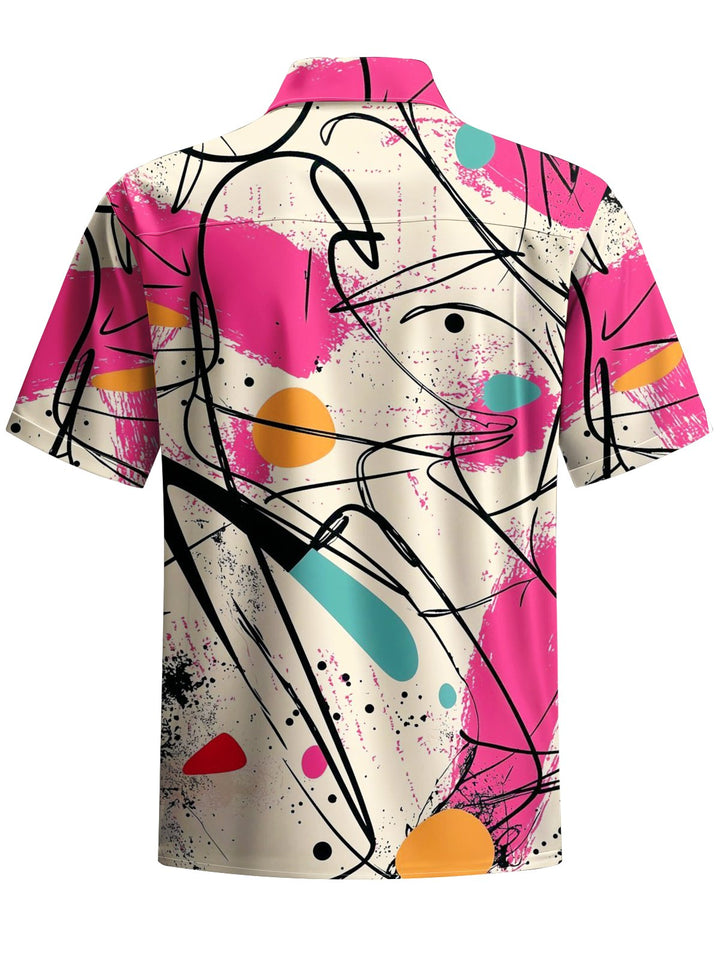 Alohadaddy® Vintage Abstract Graffiti Art Print Chest Pocket Men Short Sleeve Shirt Big &amp; Tall