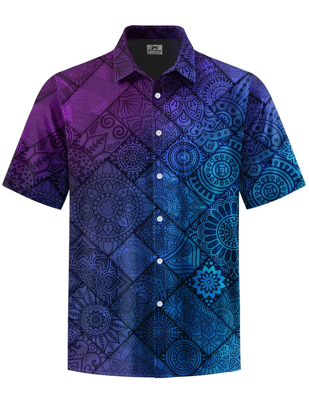 Alohadaddy® Casual Gradient Ethnic Pattern Print Art Chest Pocket Men&