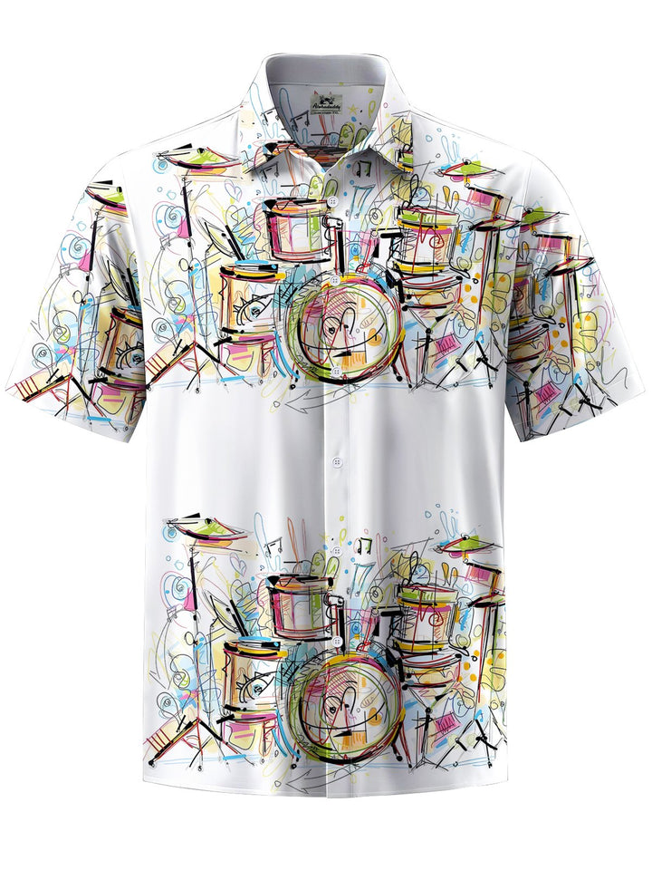 Alohadaddy® Casual Drum Set Painting Print Art Chest Pocket Men&
