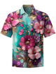 Alohadaddy® Vintage Floral Art Print Pocket Stretch Men's Short Sleeve Shirt Big & Tall