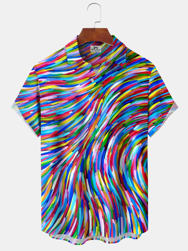 Alohadaddy® Casual Stripes Abstract Print Pockets Elastic Button Men&