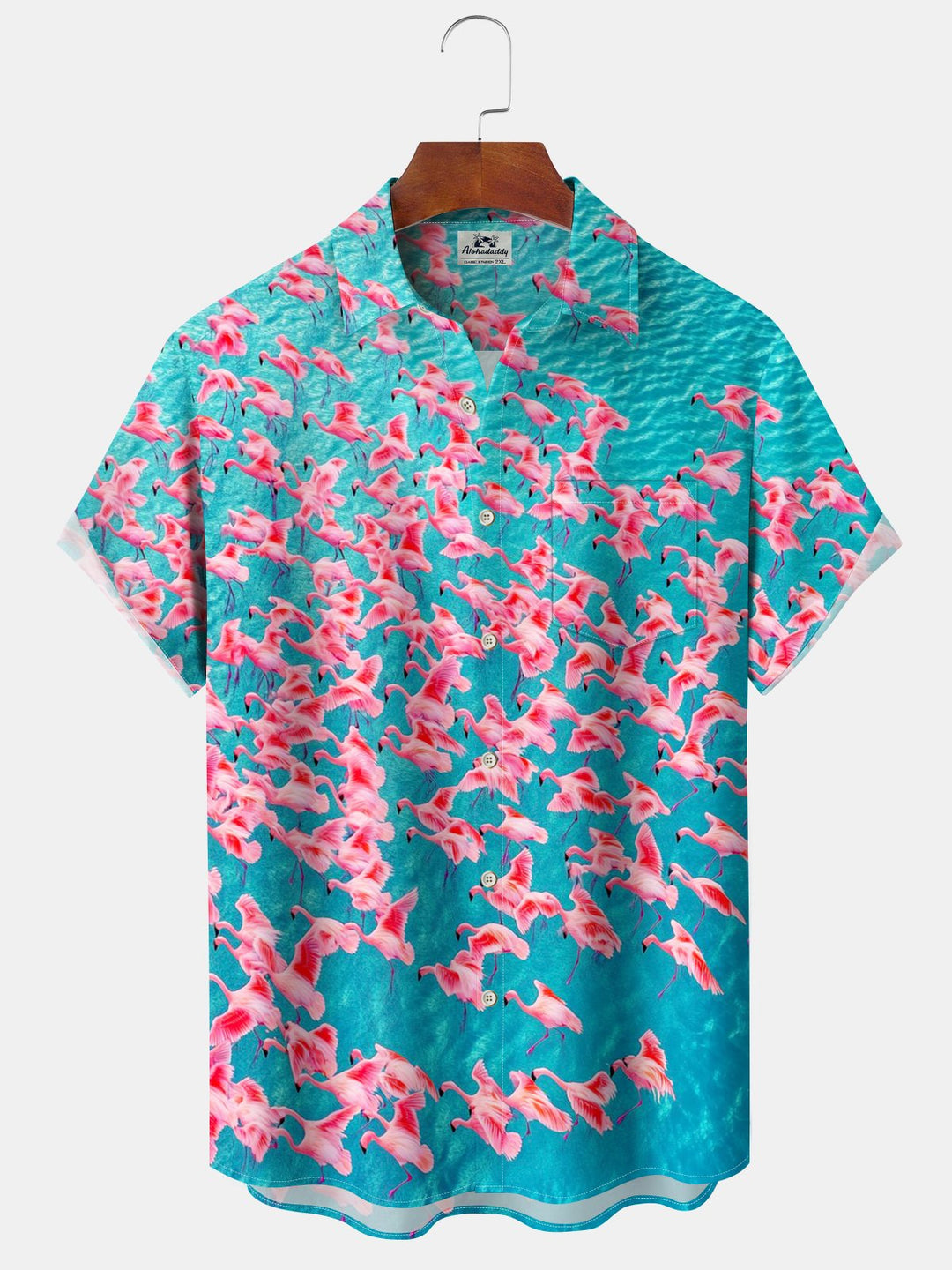 Alohadaddy® Hawaiian Flamingo Print Pocket Elastic Button Men&