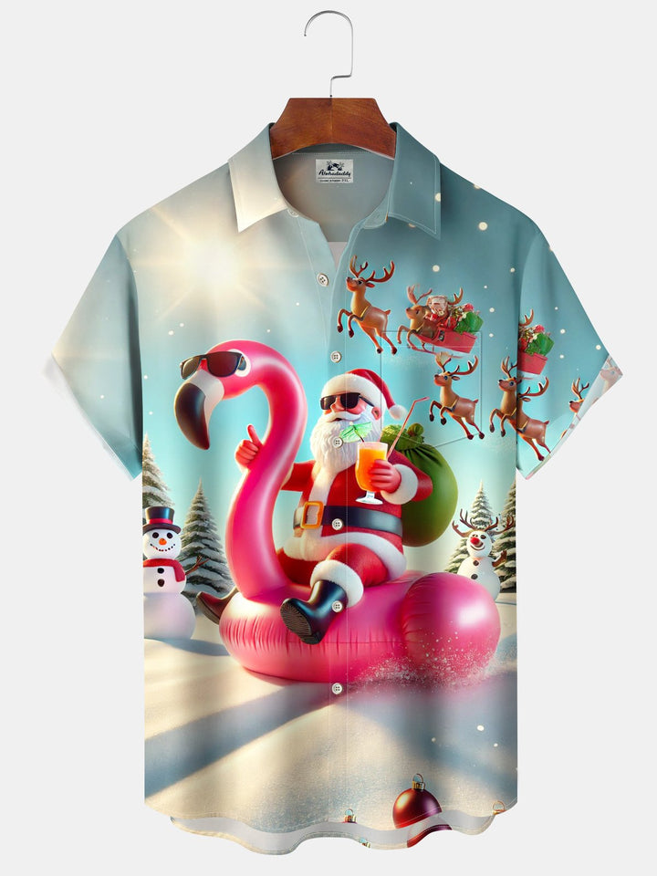 Alohadaddy® Christmas Flamingo Santa Print Pocket Stretch Men&