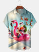 Alohadaddy® Christmas Flamingo Santa Print Pocket Stretch Men's Short Sleeve Shirt Big & Tall