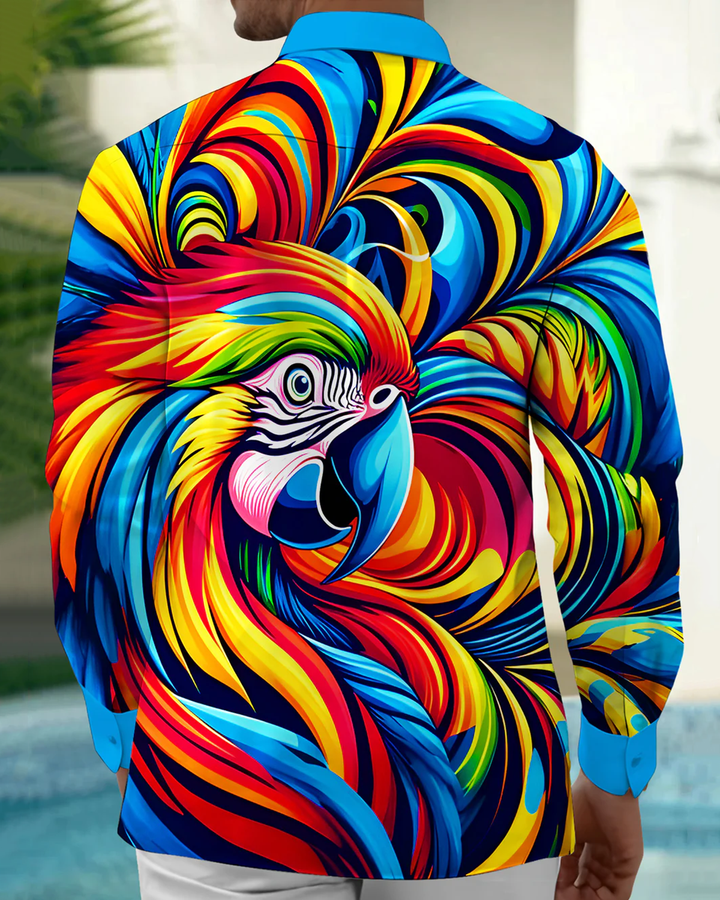 Alohadaddy® Casual Graffiti Parrot Print Pockets Elastic Button Closure Men&