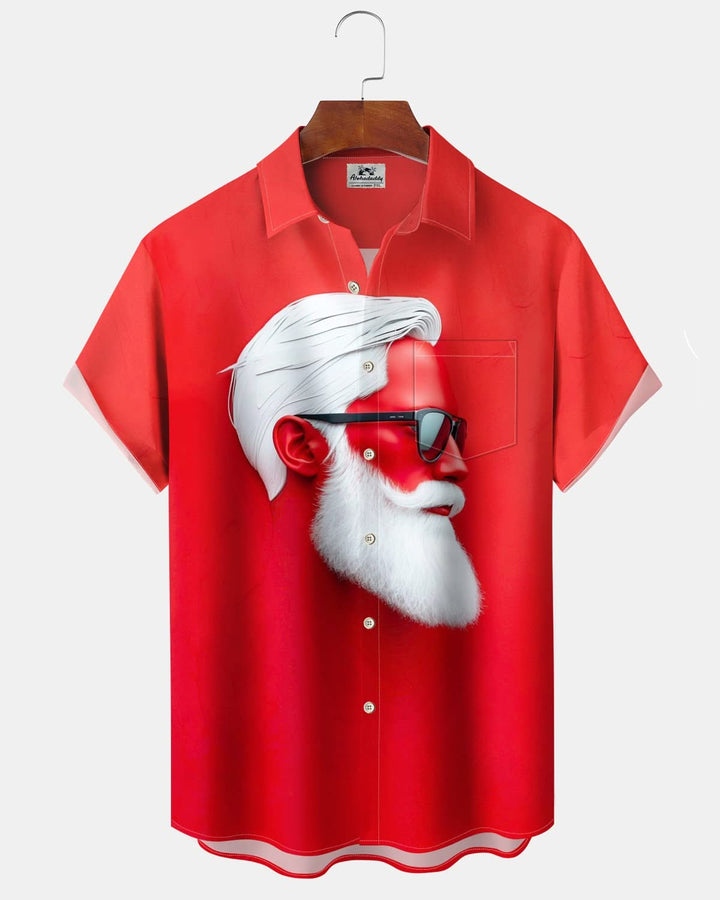 Alohadaddy® Christmas Portrait Red Printed Pocket Button Men&