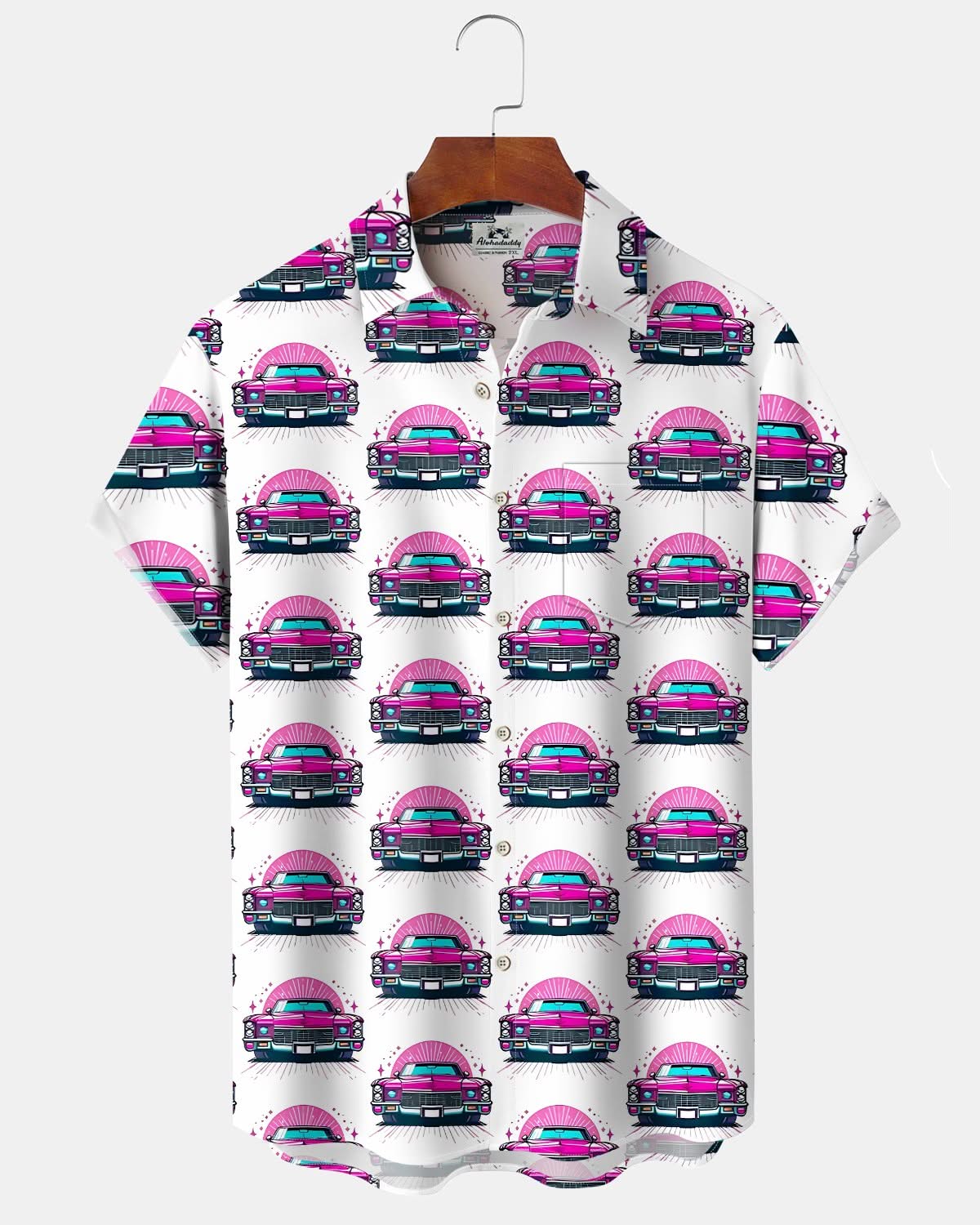 Alohadaddy® Retro Medieval Automotive Geometry Cartoon Print Art Pocket Button Men's Short Sleeve Shirt Big & Tall