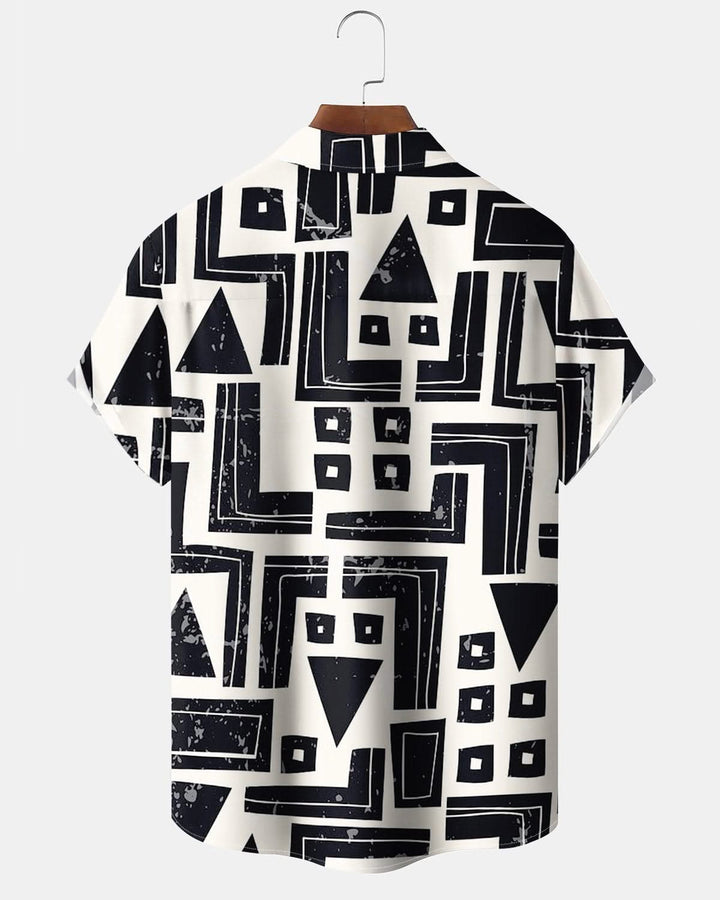 Alohadaddy® Retro Geometric Print Art Pocket Button Stretch Men&