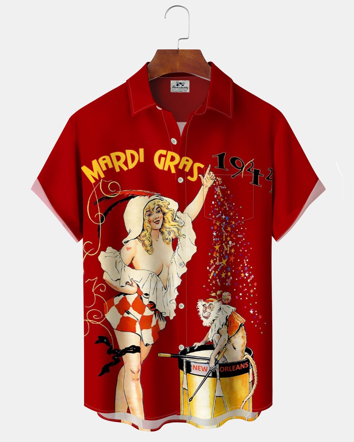 Alohadaddy® Vintage Poster Print Art Pocket Elastic Buttons Men's Short-Sleeve Shirt Big & Tall