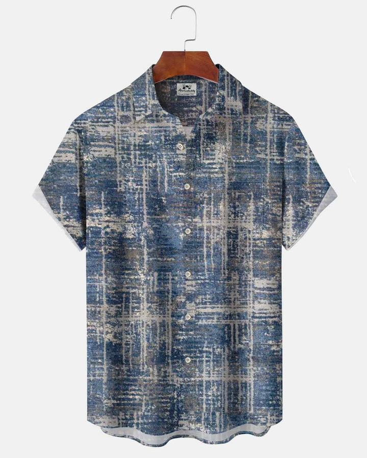 Alohadaddy® Casual Abstract Check Print Art Cardigan with Pockets and Buttons for Men - Short Sleeve Shirt Big &amp; Tall
