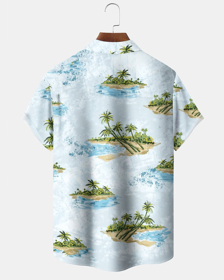 Alohadaddy® Hawaiian Vacation Palm Tree Print Art Button Cardigan Pocket Men&
