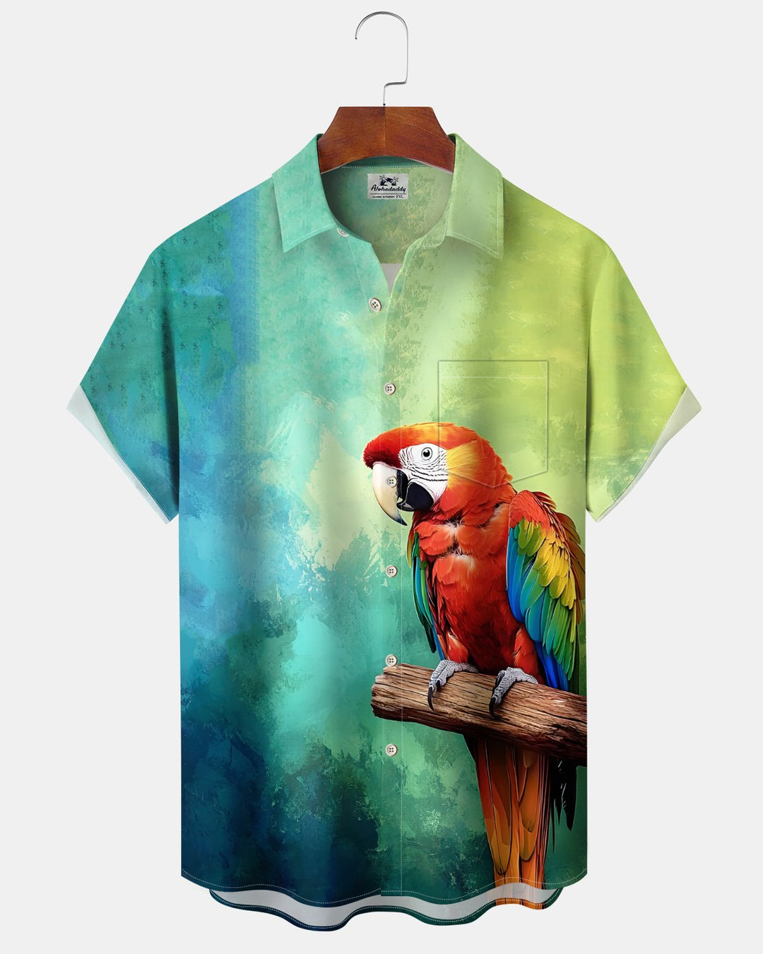 Alohadaddy® Hawaiian Parrot Print Art Button Pocket Cardigan Men&