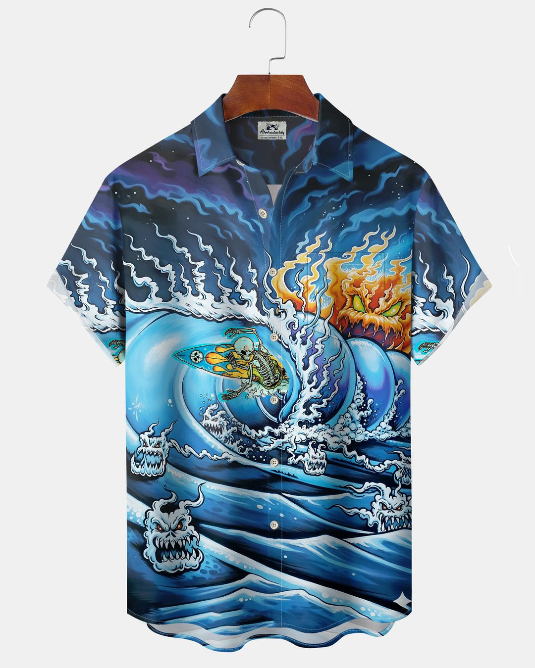 Alohadaddy® Retro Skull Surf Print Art, Button Pocket Cardigan Men&