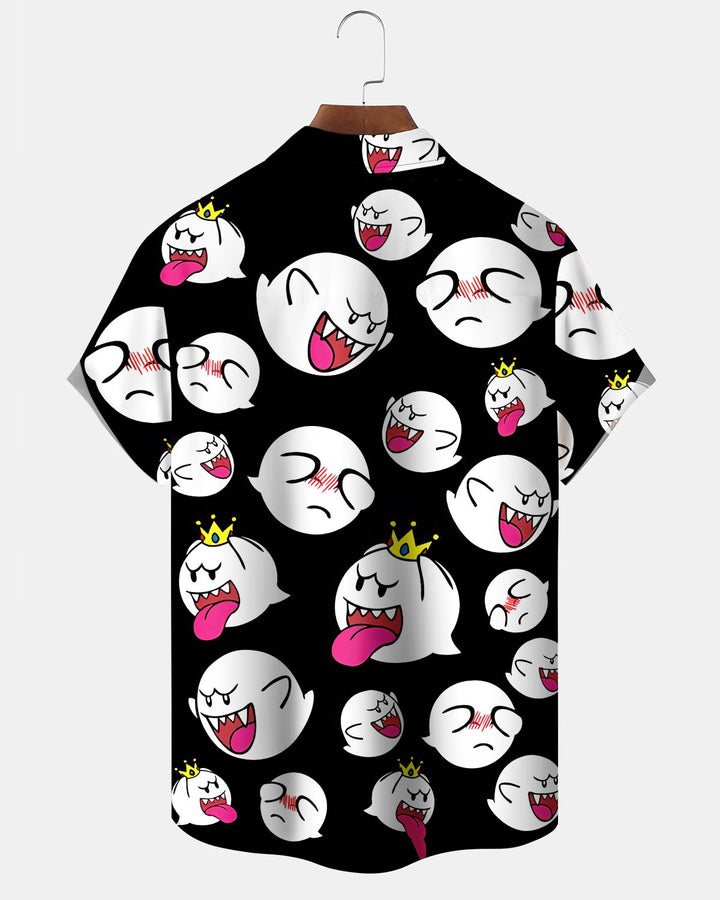 Alohadaddy® Casual Mario Ghost Print Art Button Pocket Cardigan Men&