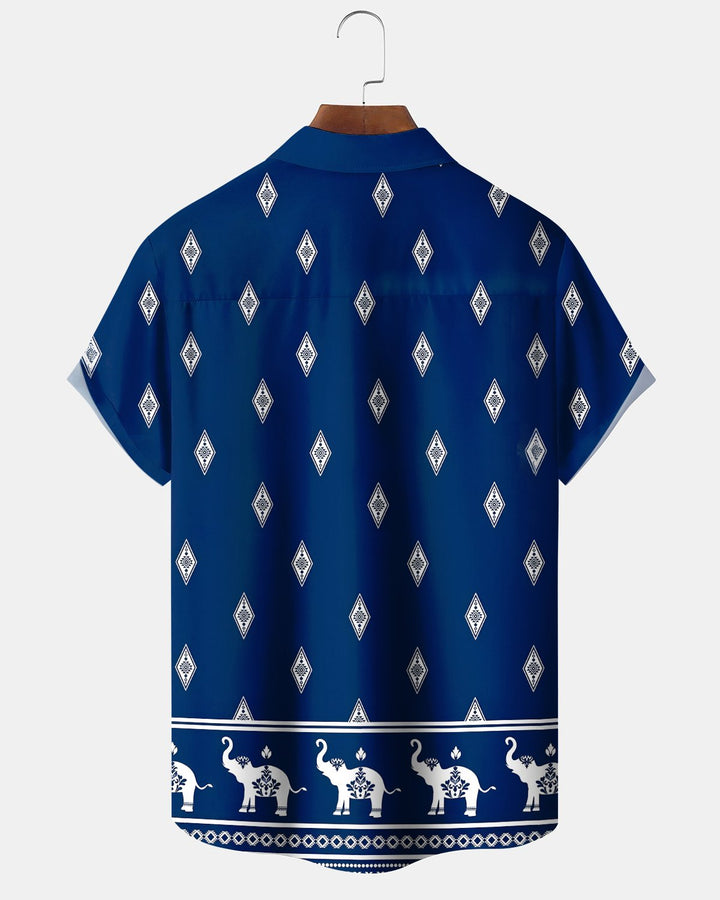 Alohadaddy® Hawaiian Elephant Print Art Button Pocket Cardigan Men&