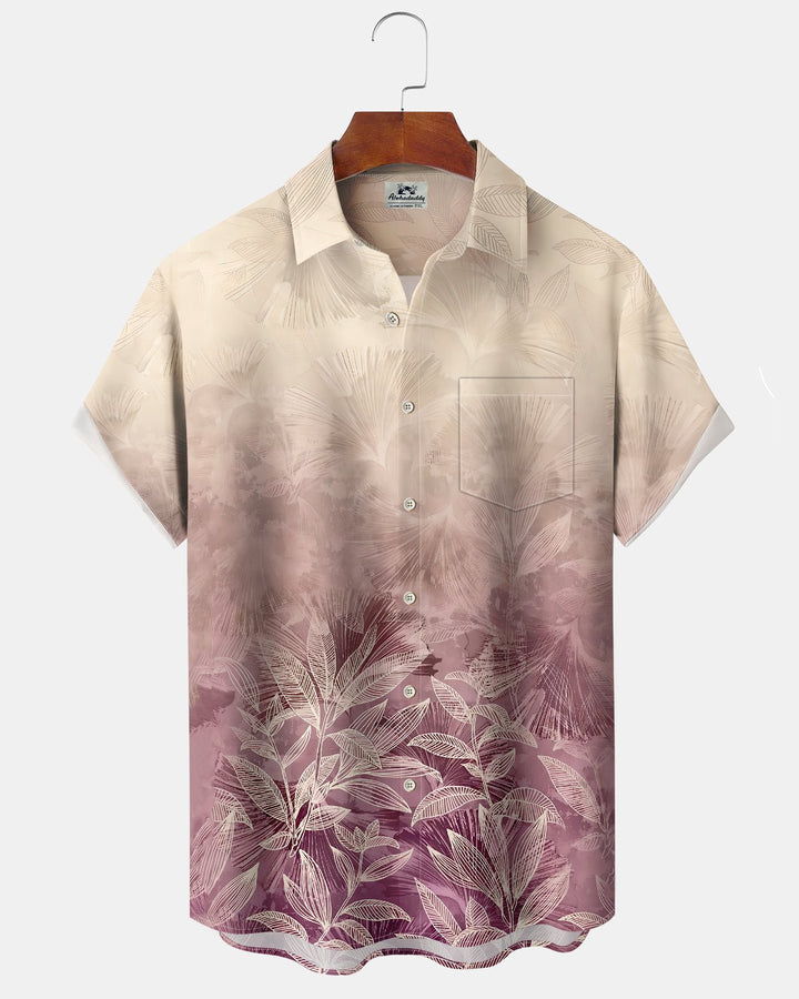 Alohadaddy® Hawaiian Leaf Print Art Button Pocket Cardigan Men&