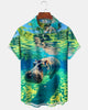 Alohadaddy® Hawaiian Hippo Print Art Button Pocket Cardigan Men's Short Sleeve Shirt
