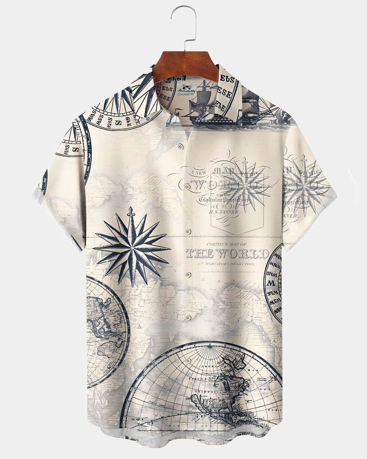 Alohadaddy® Vintage Nautical Print Art Button Pocket Cardigan Men&