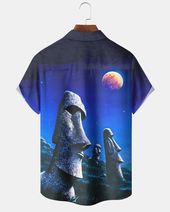 Alohadaddy® Vintage Stone Sculpture Print Art Button Pocket Cardigan Men&
