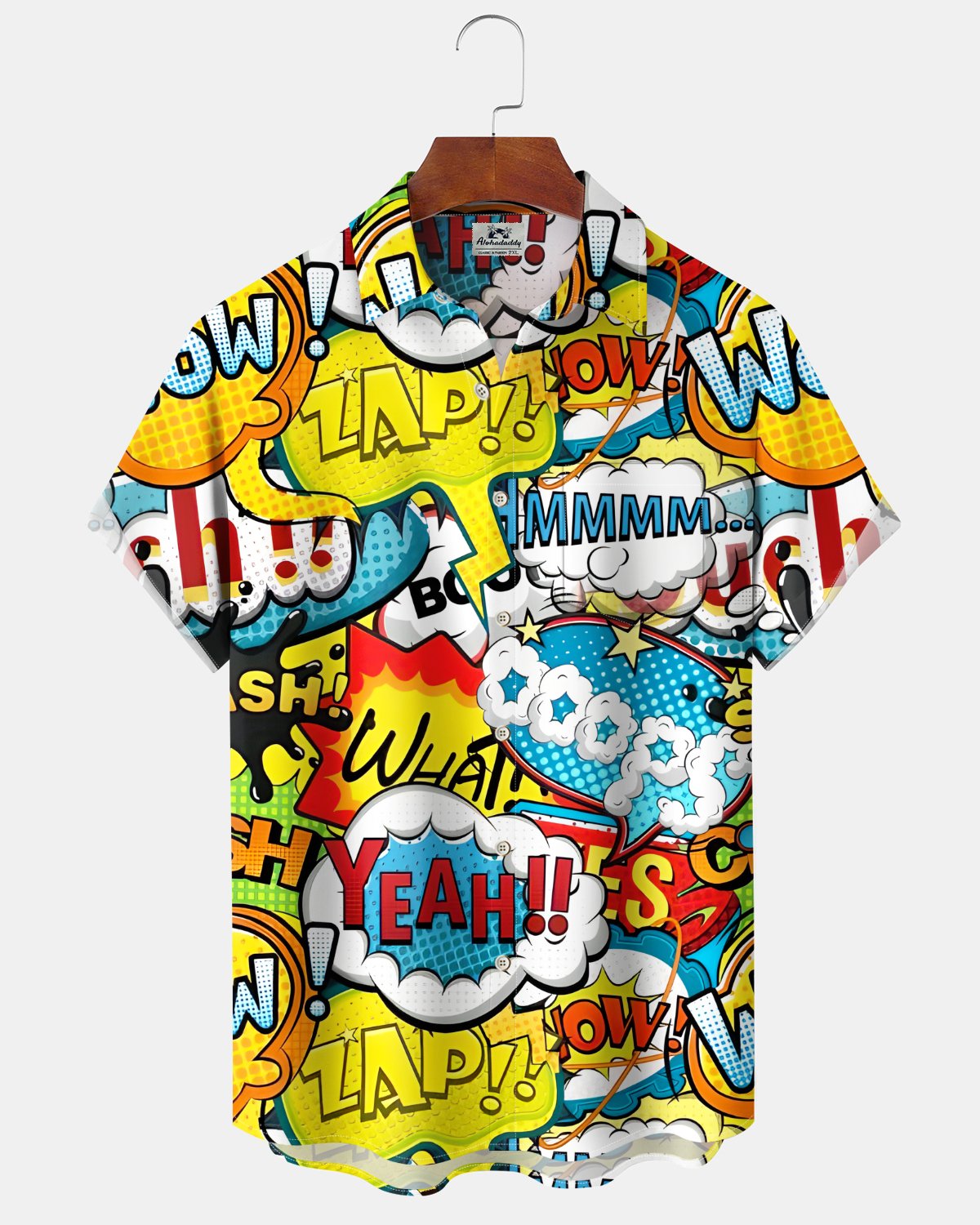 Alohadaddy® Vintage Comic Strip Print Art Button Pocket Cardigan Men's Short Sleeve Shirt